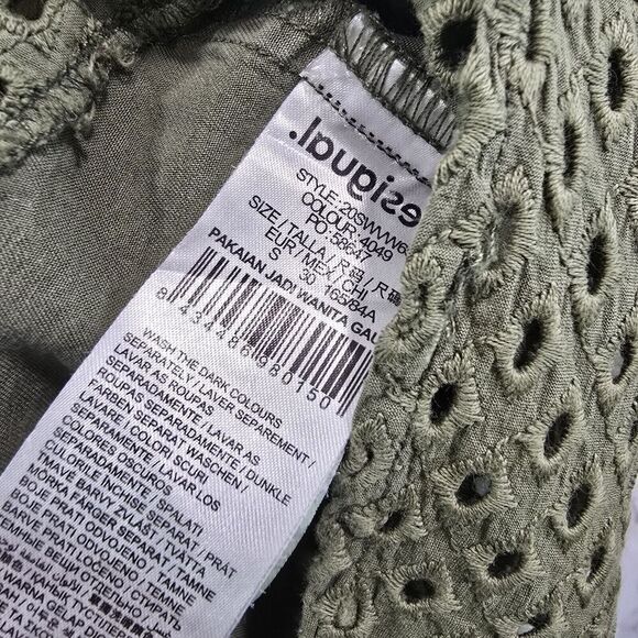 Desigual Dress Women Small Green Army Embroidered Shirt Tie Floral Military Boho - Picture 9 of 12